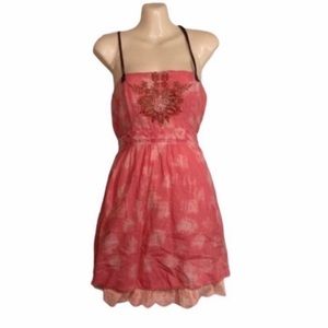 Free People Pink Orange Embroidered Tie Dye Dress